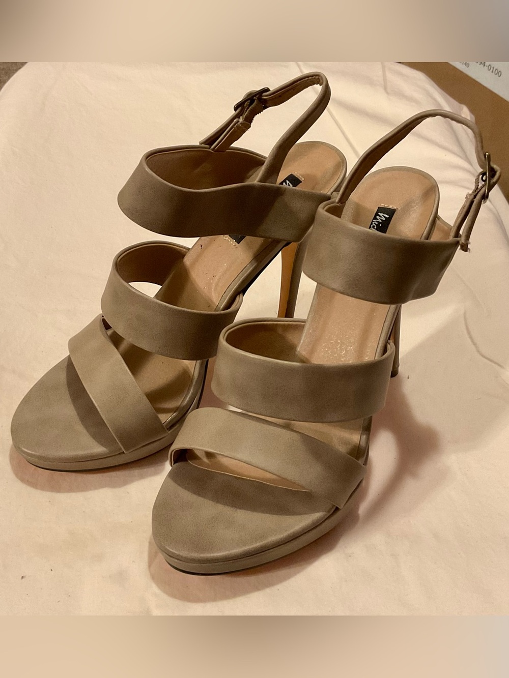 Michael Antonio Taupe/Beige Strappy Stiletto Sandals